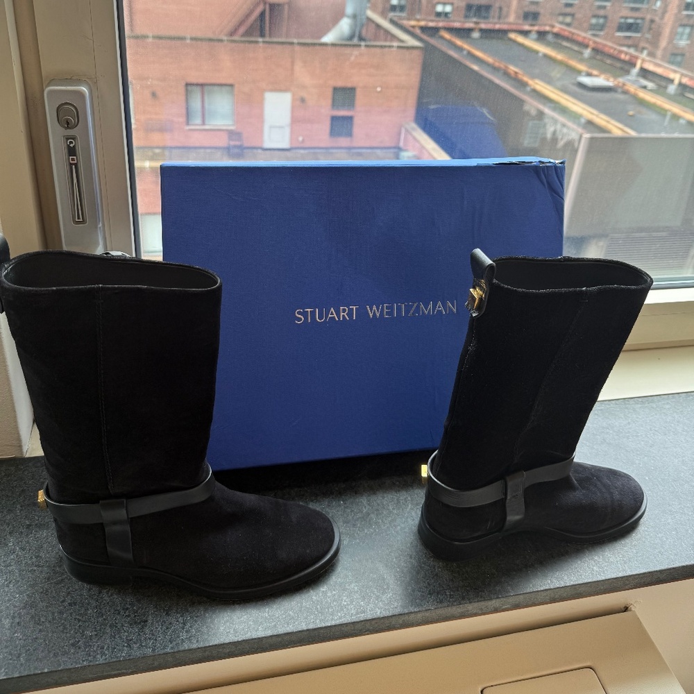 Suede Black Moto Boots